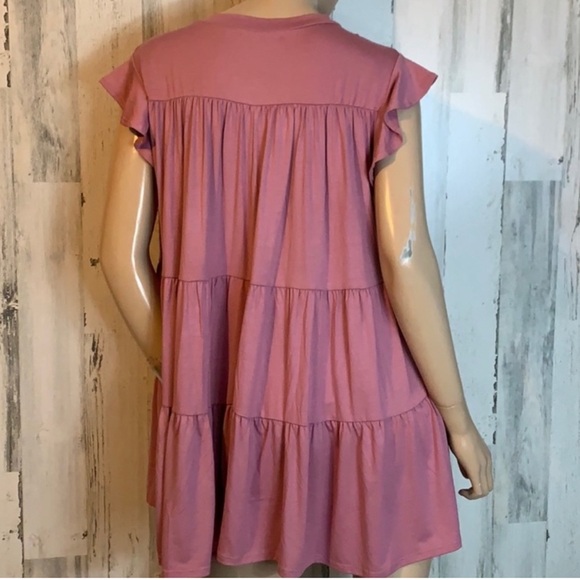 Emory Park Women's Pink Tiered Shift Dress Barbiecore - Picture 2 of 6